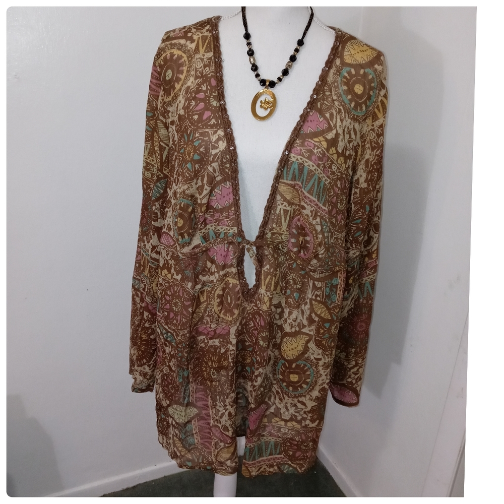 Boho Paisley Print Tunic Longline Summer Y2K Blouse Size 22/24●